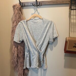 Striped V-Neck Wrap Top